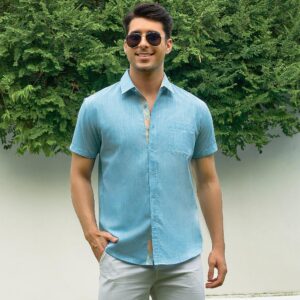 Mens Short Sleeve Button Down Shirts Casual Linen Shirts